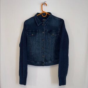 Silver Jeans Jacket with Knit Sleeves